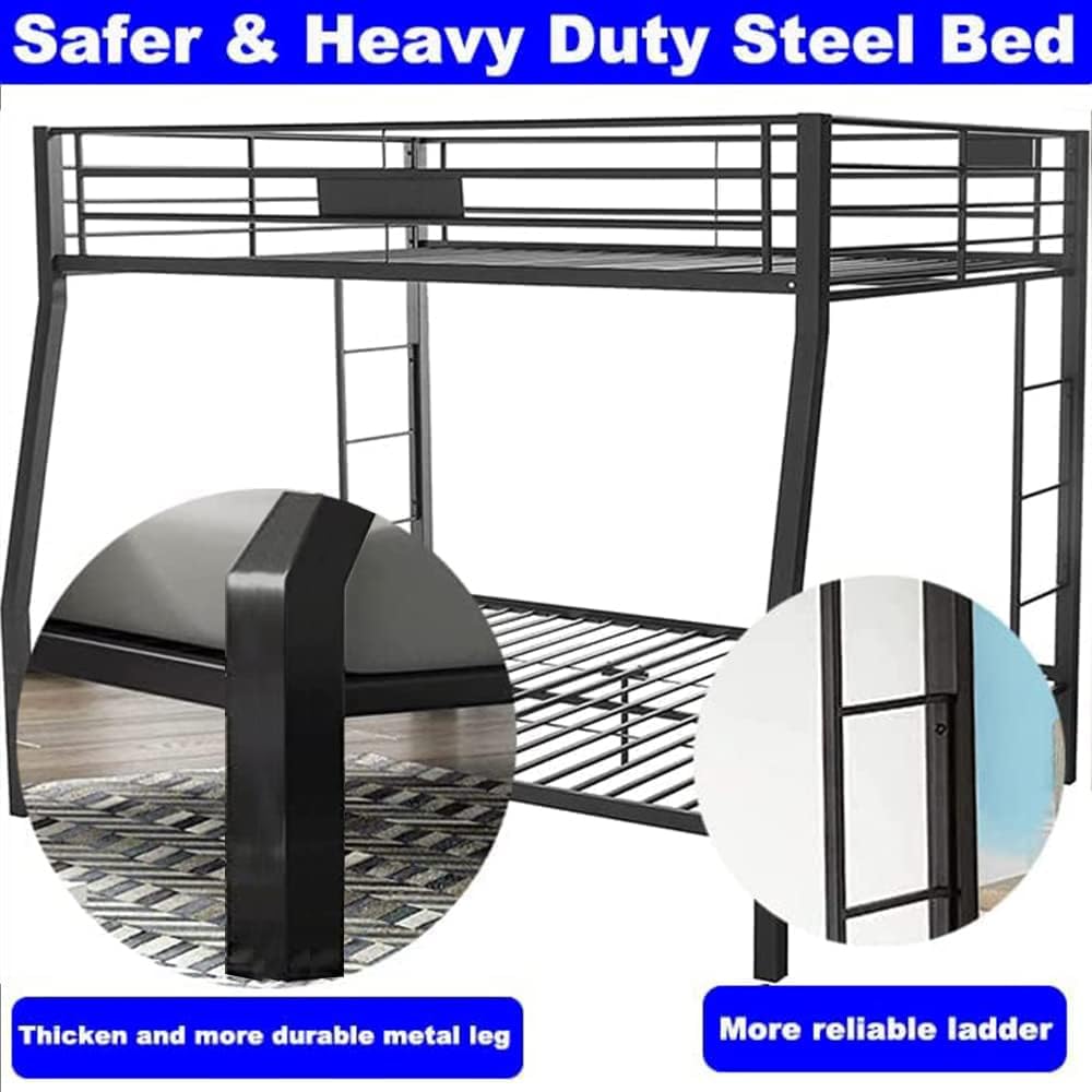 SIMPLEZC Upgraded Version Thicken Heavy Duty Metal Full XL Over Queen Bunk Bed, Stronger Steel Bunk Beds Full XL Over Queen Size Industrial Style with Ladder and Guard Rail for Adults