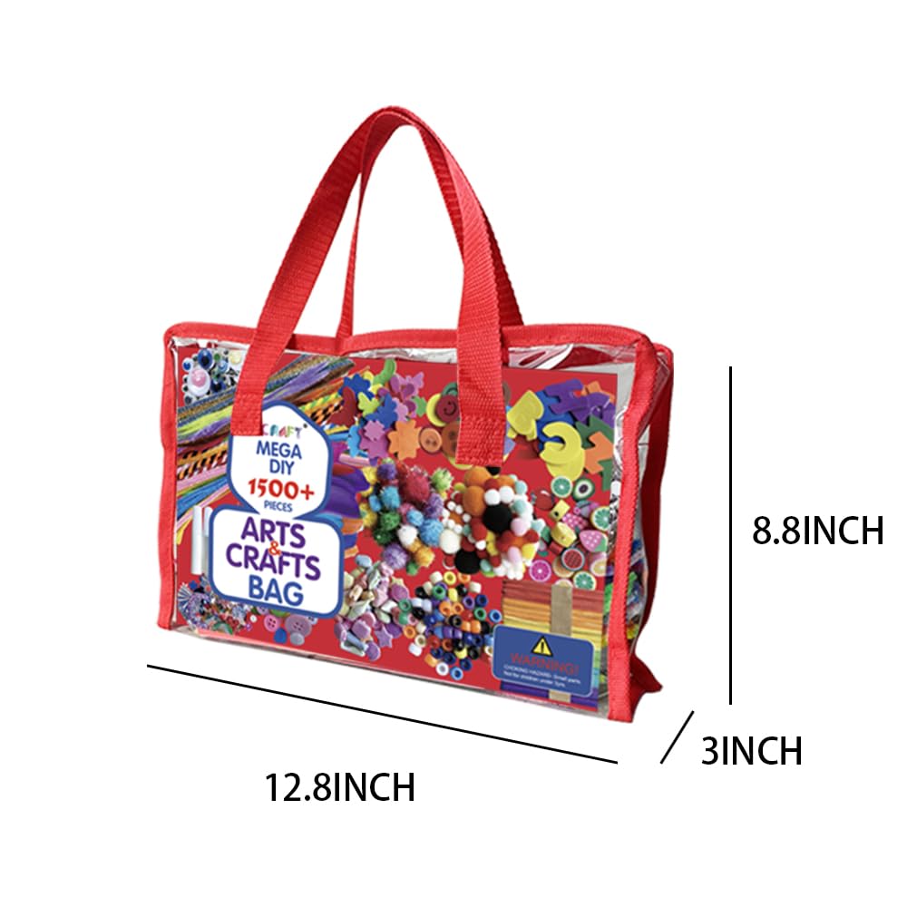 MOVEBO 1500 PCS Art and Craft School Supplies for Kids, Supplies Set with Construction Paper, Glue, Pipe Cleaners Craft and Kids' Scissor, Gifts for Girls and Boys Age 6+(red Bag) MOVEBO