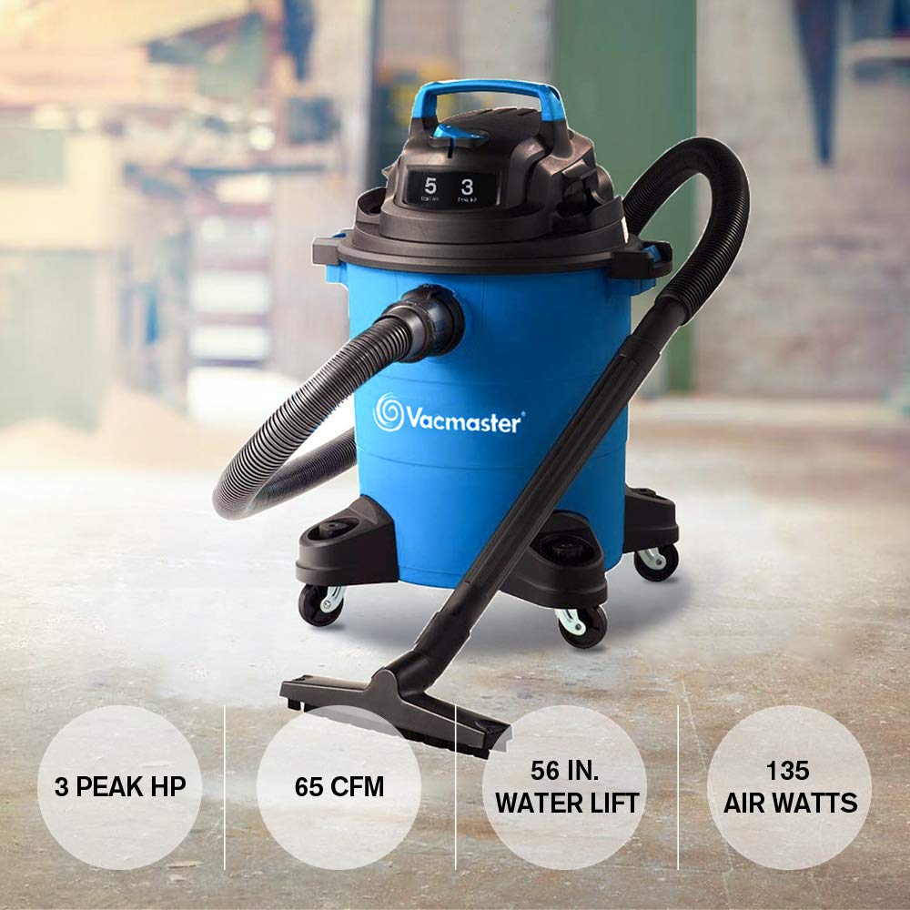 Vacmaster 3 Peak HP 5 Gallon Shop Vacuum Powerful Suction Wet Dry Vacuum Cleaner with Blower Function 1-1/4 inch Hose 10ft Power Cord Vacmaster