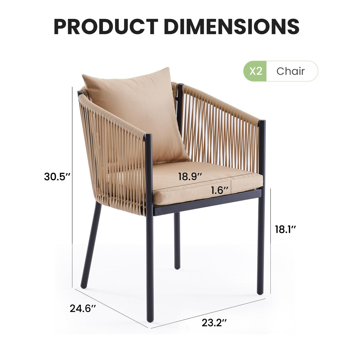 Soohow Outdoor Furniture Set for 2, Outdoor Dining Set Patio Chairs 2 Piece, Rattan Wicker Patio Furniture Chairs with Cushions for Garden, Deck, Backyard, Poolside Soohow