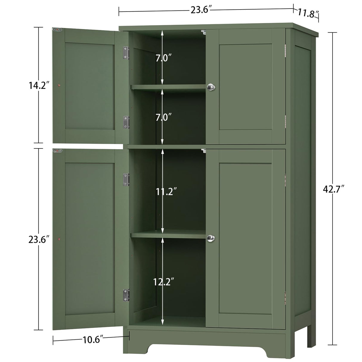TEENFON Bathroom Floor Storage Cabinet, Freestanding Bathroom Cabinet with 4 Doors & 2 Adjustable Shelves, Cupboard, Floor Cabinets for Living Room, Entryway, Office, Forest Green TEENFON