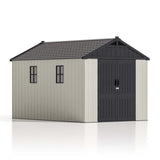 Patiowell 8 x 12 FT Plastic Outdoor Storage Shed with Floor, Resin Shed with Window and Lockable Door for Garden, Backyard, Tool Storage Use, Easy to Install in Beige (Kick-it Shed) Patiowell