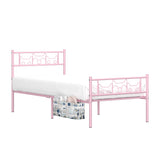 Newest Kitty Design Twin Bed Frames with Bedside Storage Caddy for Girls Metal Platform Twin Size Mattress Foundation Single Beds with Headboard Pink SENLOO