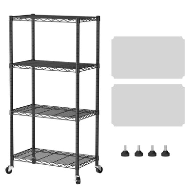 SINGAYE 4 Shelves Storage Shelf Wire Closet Bathroom Organizers Metal Pantry Kitchen Garage Shelving Unit Laundry Room Organization Home Rack Net Basket Black with Wheels
