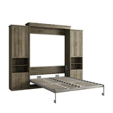 Rophefx Murphy Bed Queen with 2 Side Cabinet Storage Shelves, Queen Wall Bed Cabinet with USB Port, Wood Foldable Platform Bed Frame, Space Saving Beds, Modern Hidden Bed for Guest Room, Home, Grey Rophefx