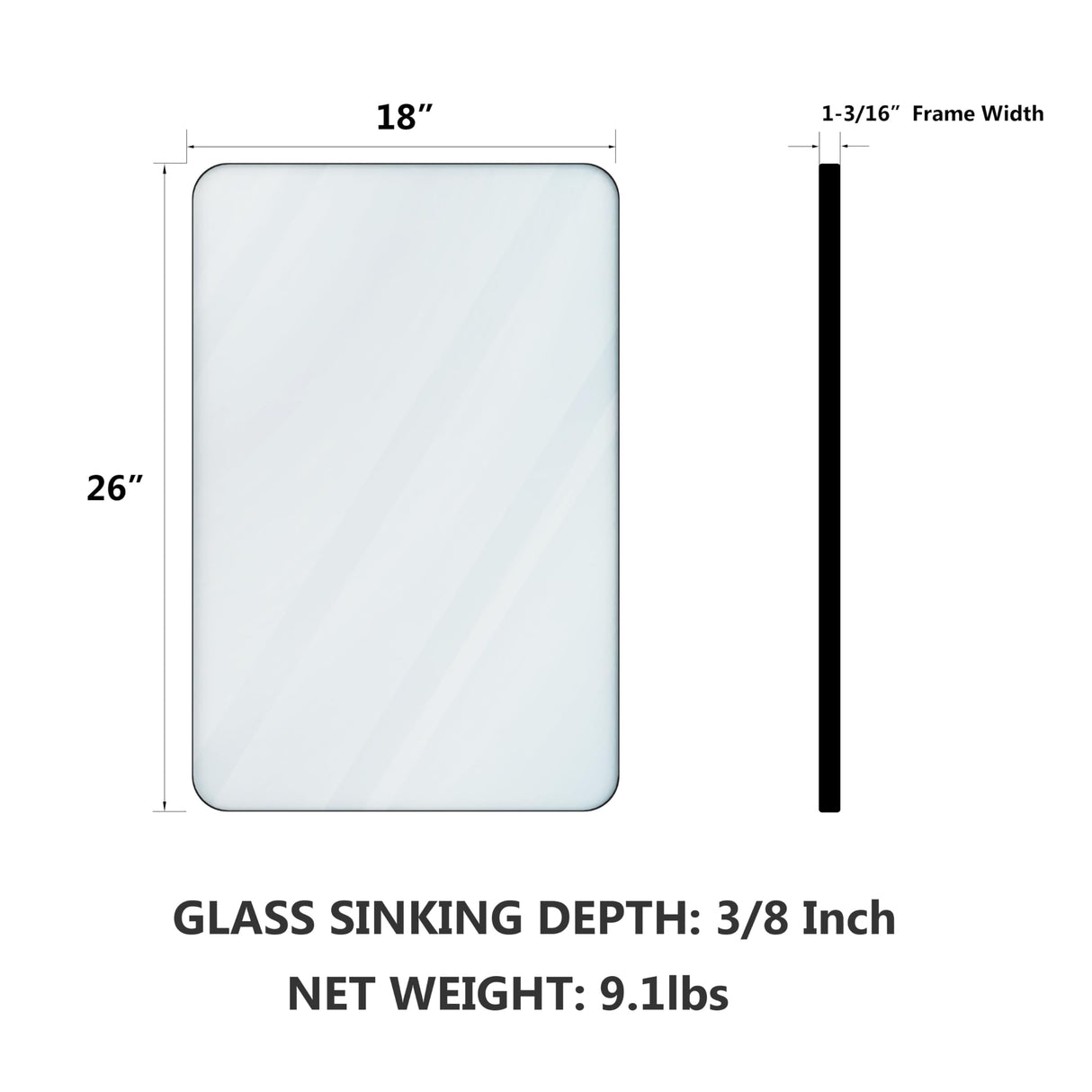 VocalStar Black Bathroom Mirror for Wall, 18 x 26 Inch Rounded Rectangle Metal Framed Bathroom Wall Vanity Mirror Farmhouse, 1/4-inch Shatterproof Glass | Ultra-Flush Hanging VocalStar