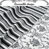 Cozy Line Home Fashions French Medallion Black White Grey Rose Flower Pattern Printed 100% Cotton Bedding Quilt Set Reversible Coverlet Bedspread (Black White, Queen - 3 Piece) Cozy Line Home Fashions