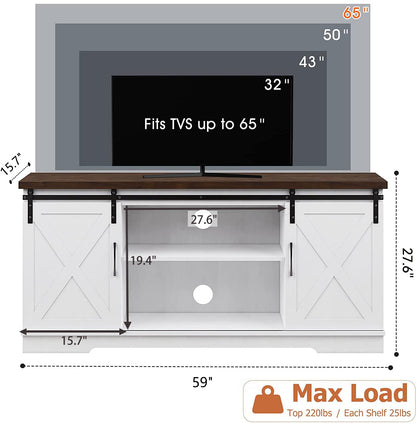 IDEALHOUSE Farmhouse TV Stand, Entertainment Center for 65 Inch TV Media Console Cabinet, Barn Doors TV Stand with Storage and Shelves, Modern TV Console Table Furniture for Livingroom (White)