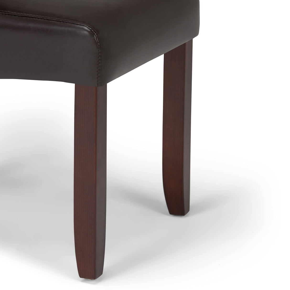 SIMPLIHOME Cosmopolitan Parson Dining Chair (Set of 2), Tanners Brown Faux Leather and SOLID WOOD, Square, Upholstered, For the Dining Room, Contemporary Modern SIMPLIHOME