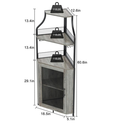 IDEALHOUSE Corner Wine Bar Cabinet with Large Storage Space and Detachable Wine Rack, Bar Cabinet with Glass Holder and Mesh Door, 4-Tier Liquor Cabinet Bar, Grey - WoodArtSupply