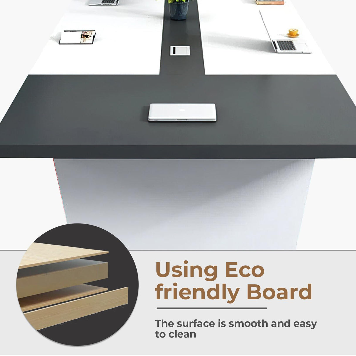 Anzhap 10FT Conference Table for 10 People – 118"L*51"W*29"H Large Rectangle Meeting Seminar Table with Cable Management, Thickened Desktop, Trapezoidal leg for Office Conference Room(White + Grey) Anzhap