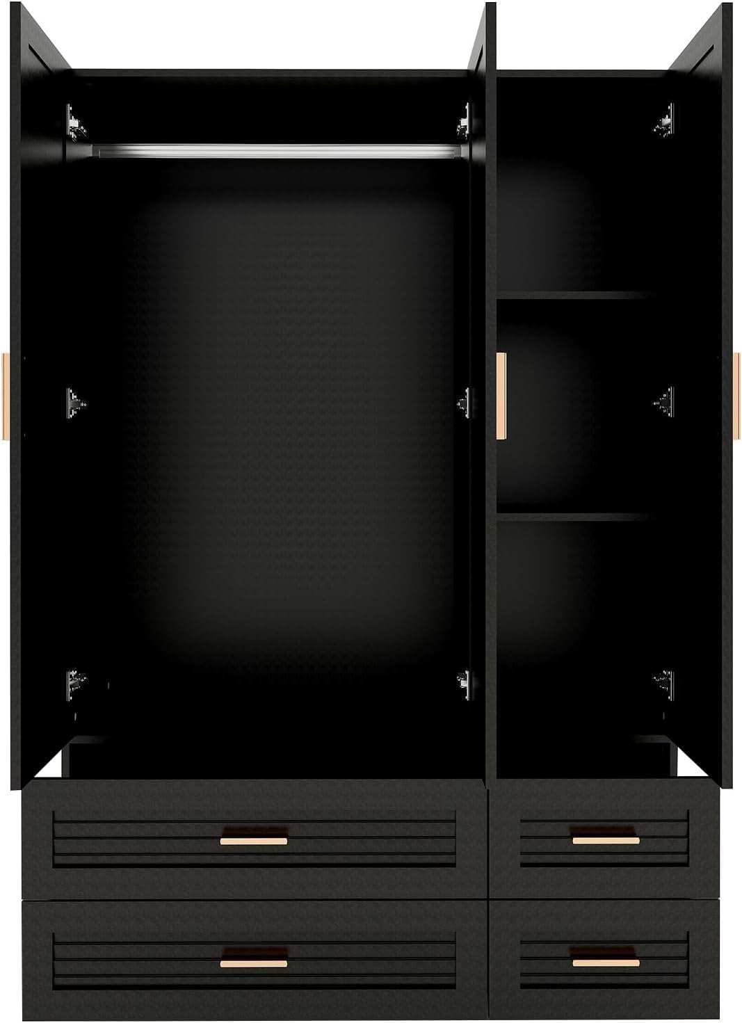 Keloyid Wood Armoire Wardrobe Closet Armoires Wardrobe Cabinet with 3 Door 4 Drawers Tall Wardrobe Closet Storage with Shelves and Hanging Rod for Bedroom Black 47.24''W x 19.69''D x 70.87''H Keloyid