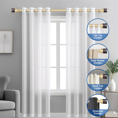 Wood Curtain Rods for Windows: 1 Inch Diameter Heavy Duty Adjustable Curtain Rod 48" to 84", Decorative Single Window Curtain Rods with Imitation Wood Grain Finials,Gold Window Drapery Rod for Bedroom