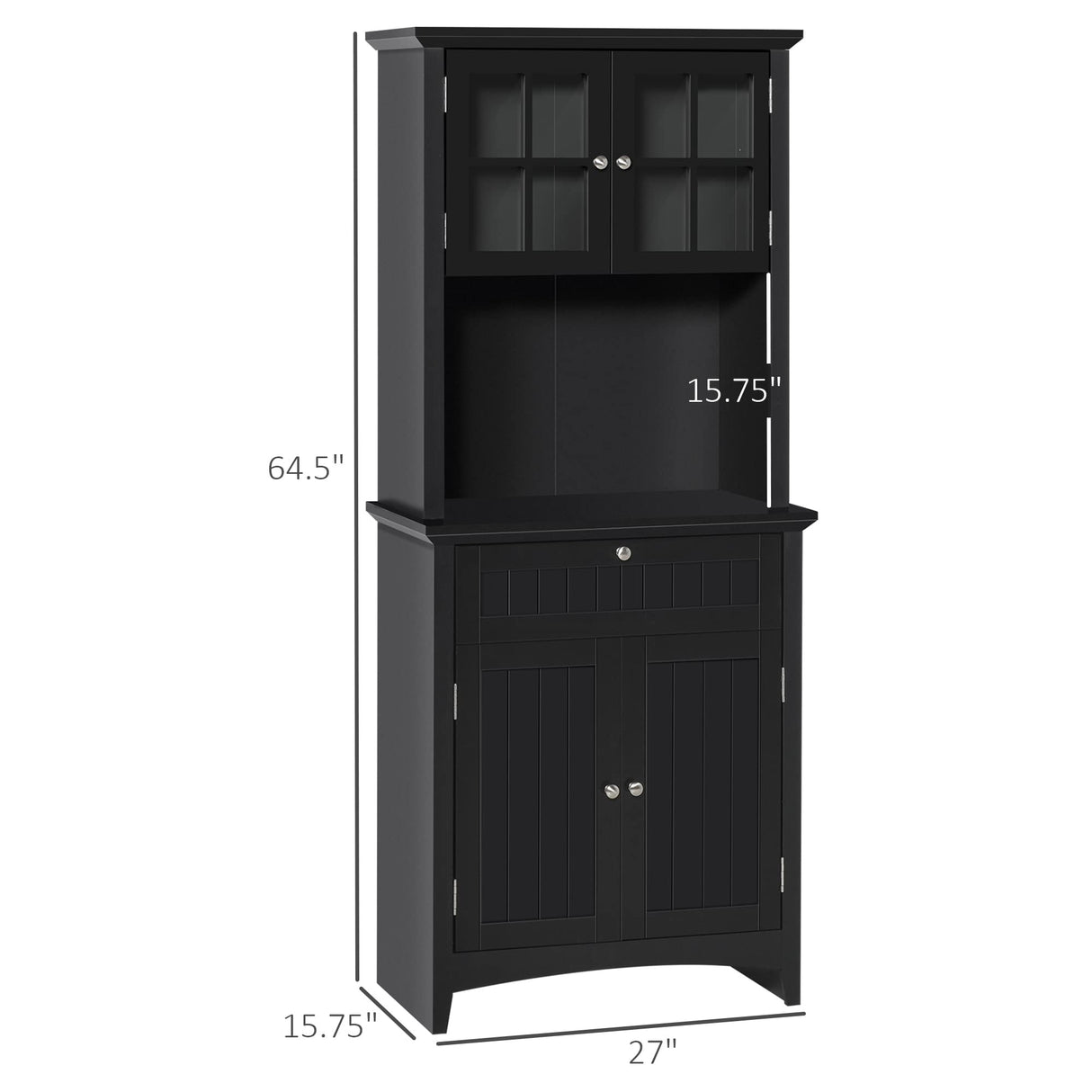HOMCOM Elegant Buffet with Hutch, Kitchen Pantry Storage Cabinet with Framed Glass Door Drawer and Microwave Space, Black HOMCOM
