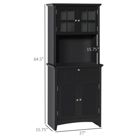 HOMCOM Elegant Buffet with Hutch, Kitchen Pantry Storage Cabinet with Framed Glass Door Drawer and Microwave Space, Black HOMCOM