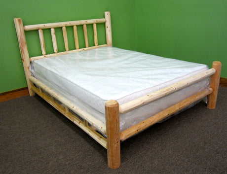 Log Bed Frame with Headboard, Twin Size - Unfinished Natural Beige, Solid White Cedar Wood, Heavy Duty, Amish Handcrafted in USA Midwest Log Furniture