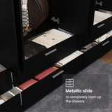 Madesa 6 Doors 6 Drawers Storage Cabinet Wardrobe with Shelves and Hanging Space 94" L Wooden Armoire Closet Organization Unit for Bedroom and Office - Black Madesa