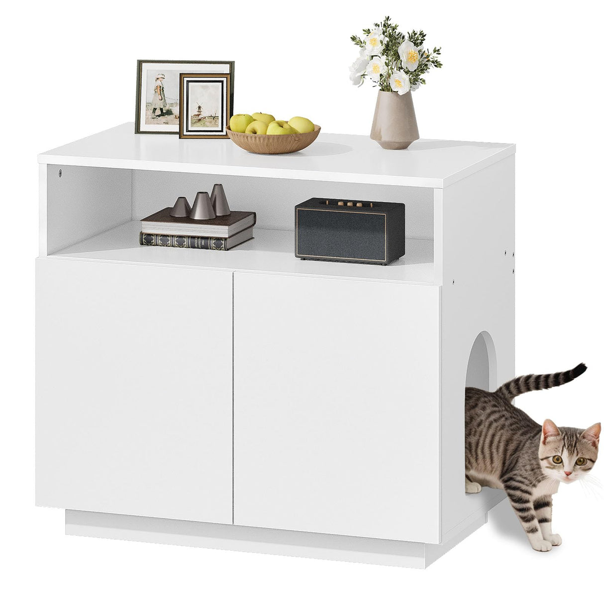 CHOEZON Cat Litter Box Enclosure, Litter Box Furniture Hidden, Versatile Litter Enclosure Furniture with 2 Doors and 1 Entrance, Indoor Cat House for Living Room, Bedroom, White MMW01WB CHOEZON