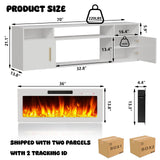 LEMBERI Floating Fireplace TV Stand 70'' Wall Mounted Shelf, LED Light Entertainment Center and Storage, Modern Wood Media TV Console with Highlight (White with White Fireplace) LEMBERI