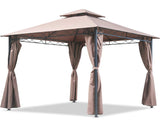 FDW Canopy Tent Gazebo 10' X 13' Grill Gazebo for Patios BBQ Outdoor Patio Large Garden Top Gazebo with Sidewall Party Tent Brown FDW