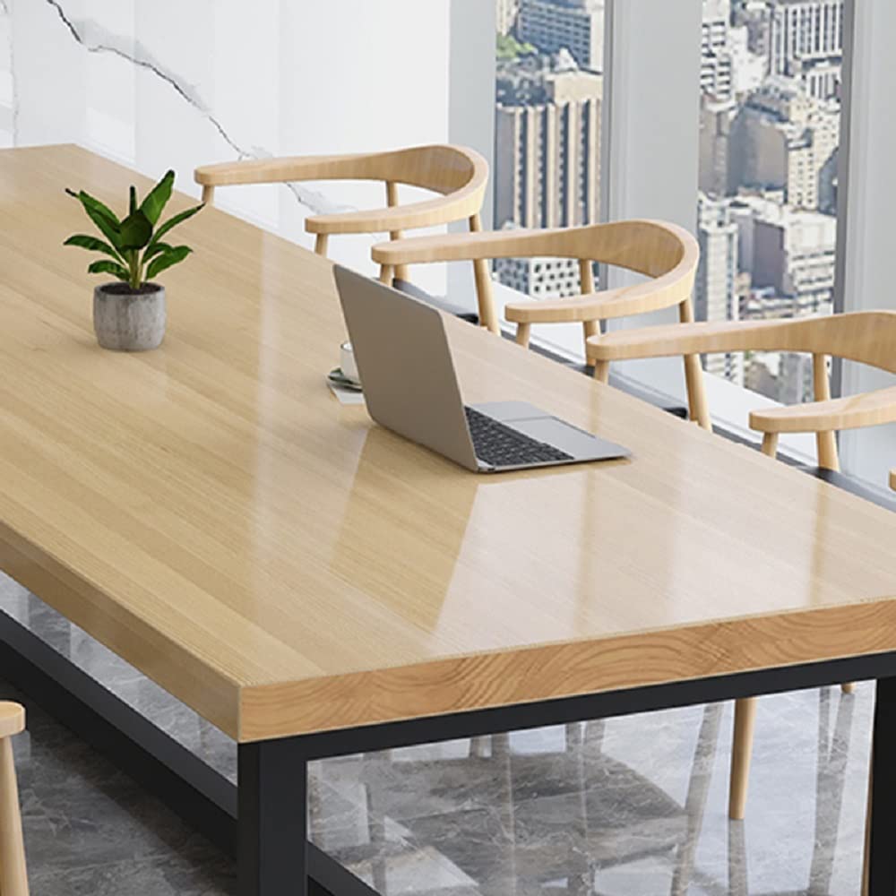 XINDAR Wood Conference Table, Rectangle Meeting Table Industrial Office Desk with Trestle Base (Natural, 94.5" L x 35.4" W x 29.5" H) XINDAR