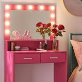 MIRROTOWEL Vanity Desk with Mirror and Lights, Dressing Table with Large Drawer, 2 Level Storage Dresser & 3 Lighting Modes Adjustable Brightness, Suitable for Bedroom MIRROTOWEL