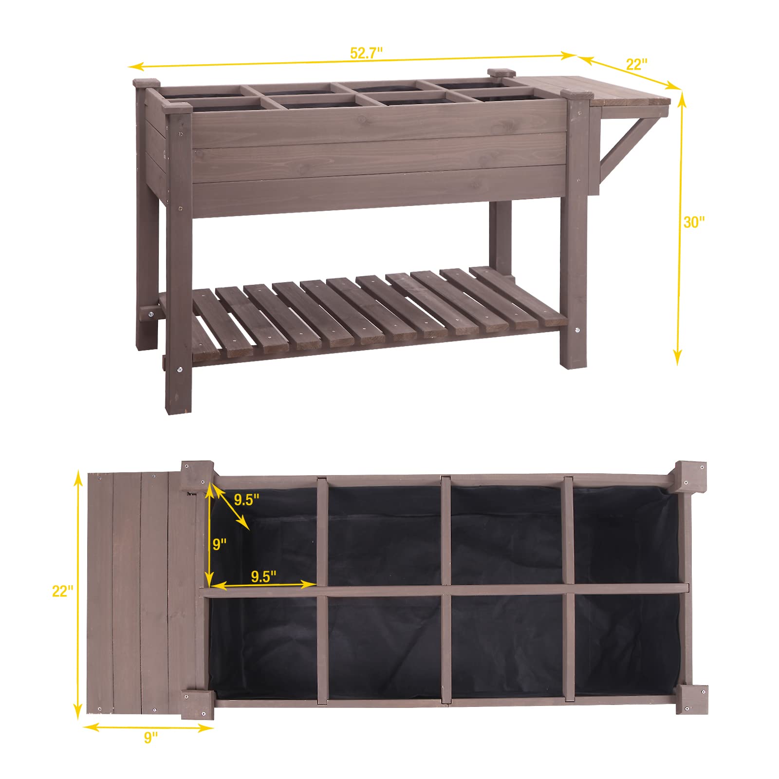 Aivituvin Raised Garden Bed, Elevated Plant Boxes Outdoor Large with Grow Grid - with Large Storage Shelf 52.7" x 22" x 30" - WoodArtSupply