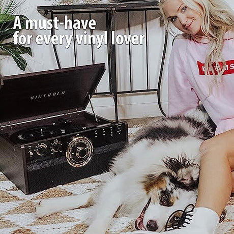 Victrola Empire Mid-Century 6-in-1 Turntable with 3 Speed Record Player, Bluetooth Connectivity, Radio, Cassette and CD Player (Espresso) Victrola