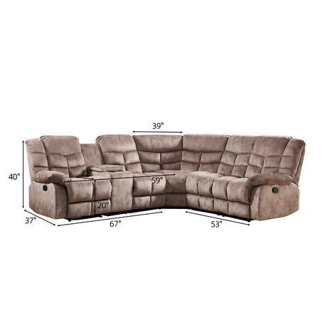 EBELLO Manual Reclining Sectional Sofa Set for Living Room, Soft Fabric Recliner Corner Sectional Couch with Center Console, Cup Holder and Storage, Brown EBELLO
