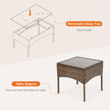 Sweetcrispy Patio Furniture Set 3 Pieces, Outdoor Furniture with Soft Cushion and Glass Table, All Weather Manual Weaving Wicker Rattan Patio Chairs for Garden, Terrace, Porch, Lawn (Brown and Beige) Sweetcrispy