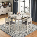 VECELO 5-Piece Square Dining Table Set for 4, 38.2'' Solid Wood Kitchen Table with 4 Upholstered Chairs & 2 Drawers for Dining Room, Kitchen, Small Space, Washed Gray VECELO