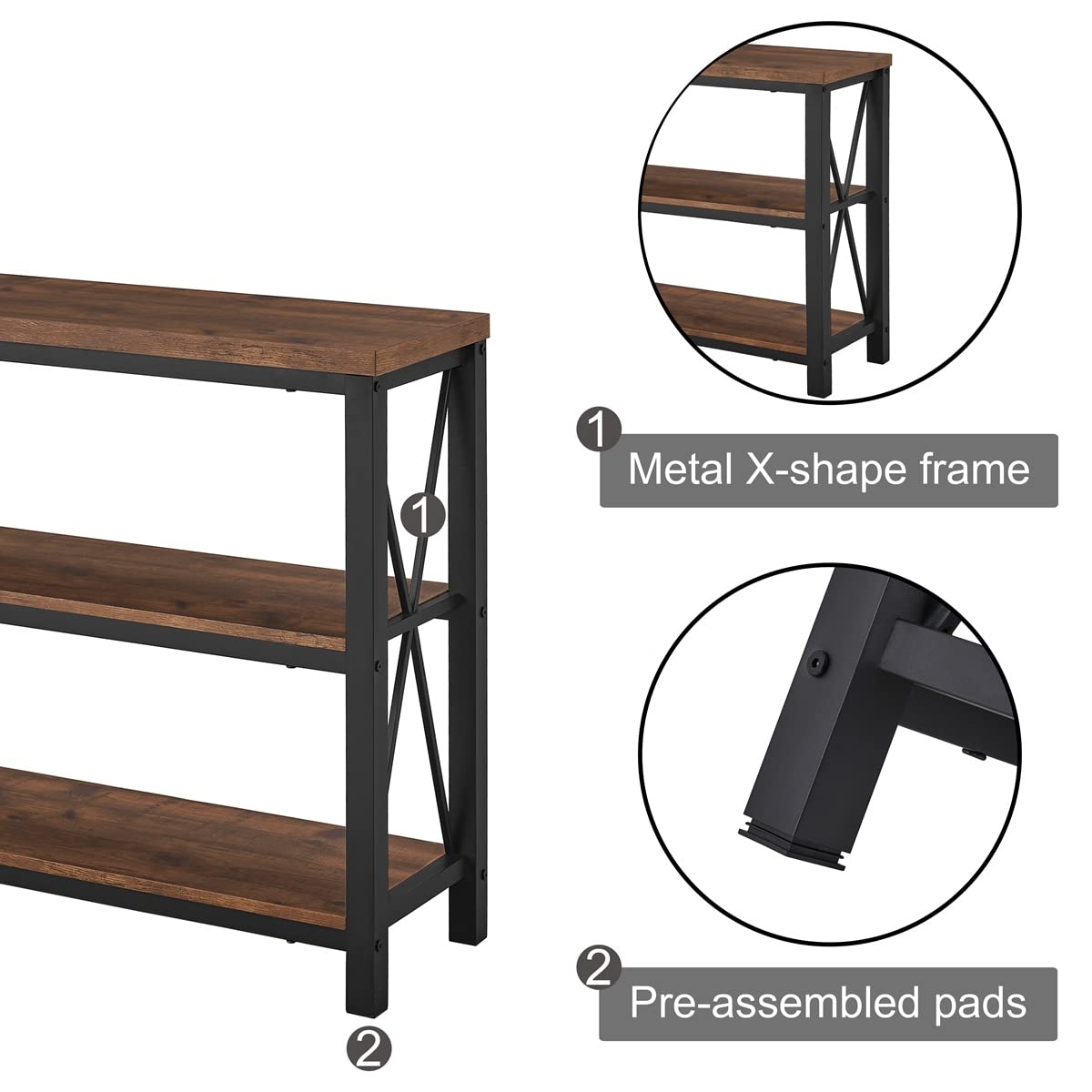 BON AUGURE Rustic Console Table Behind Couch, Industrial Entryway Table with Shelves, 3 Tier Sofa Table for Living Room (47 Inch, Rustic Oak) BON AUGURE