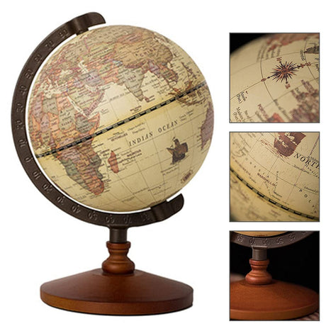 CALIDAKA Geographic Globes, Antique Globe with A Wood Base, Vintage Decorative Political Desktop World for School, Home, and Office, 8.7" x 5.5" CALIDAKA