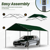 Carport, 10‘ x 20’ Heavy Duty Portable Garage All-Season Car Canopy w/Removable Sidewall & Doors, Carport Canopy Party Tent w/Water-Resistant Tarp for Backyard (Green, 10' x 20' /no Side) Phonjoroo