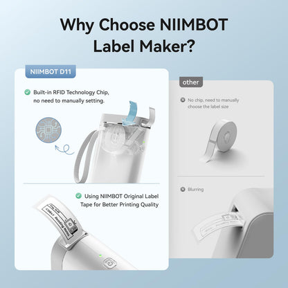 NIIMBOT Label Maker Machine D11 Label Printer Tape Included Portable Wireless Connection Multiple Templates Available for Phone Easy to Use Office Home Organization USB Rechargeable