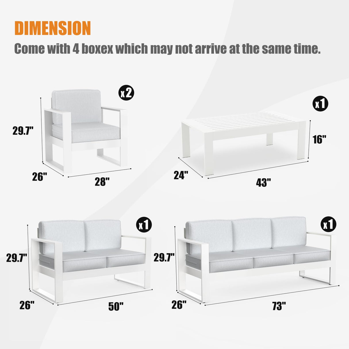 KHOLH 5 Piece Modern Aluminum Patio Furniture Set, Outdoor Patio Sectional Conversation Metal Seating Sets with Olefin Cushion and Coffee Table KHOLH