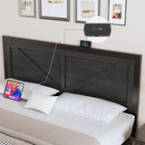 DOGIBIXO Full Size Bed Frame with Led Lights and USB Charging, Industrial Platform Bed Frame with Farmhouse Barn Door Headboard, Strong Metal Slats Support, Noise Free, No Box Spring Needed, Black DOGIBIXO