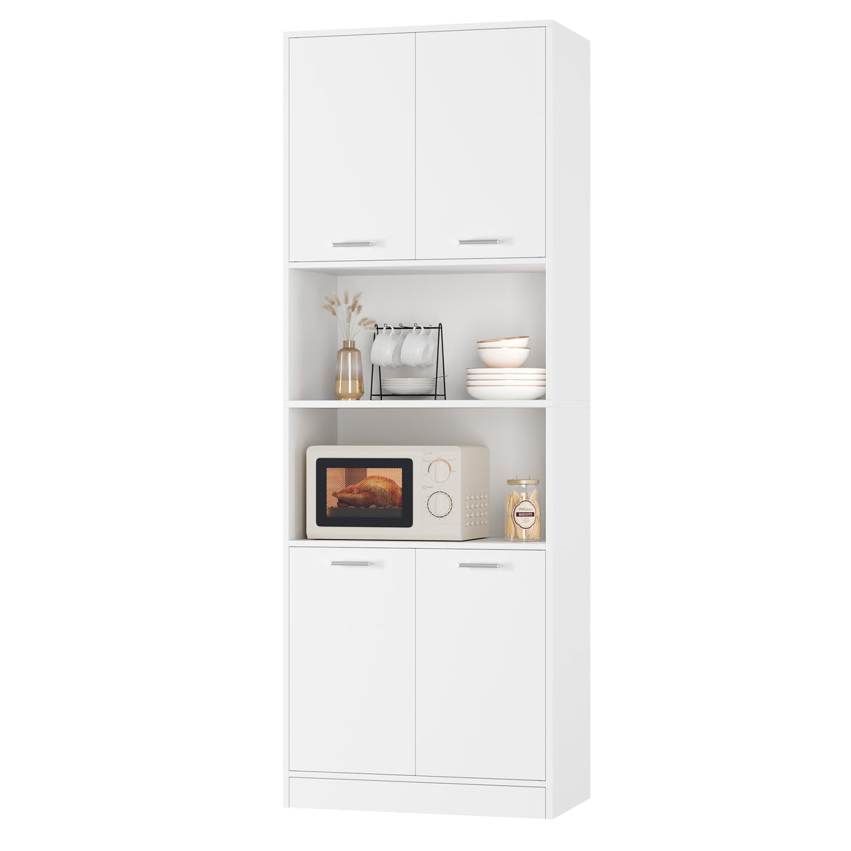 FOTOSOK 71" Pantry Cabinet, Kitchen Pantry Cabinet with Doors and Adjustable Shelves, Kitchen Cabinets Hutch Cupboard for Dining Room, White FOTOSOK
