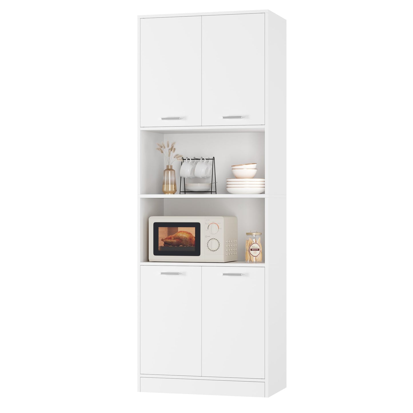 FOTOSOK Kitchen Pantry Cabinet, 71" Tall Cupboard Pantry Cabinet with Doors and Adjustable Shelves, Freestanding Utility Storage Cabinet with Open Countertop, Pantry Cabinets for Kitchen, Din - WoodArtSupply