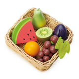 Tender Leaf Toys - Fruity Basket - 6 Pcs Solid Wood Fruits with Hand-Crafted Basket, Pretend Food Toy Playset Supermarket Shopping Game Play Kitchen Farmer's Market Accessories for Kids - Age 3+ Tender Leaf Toys