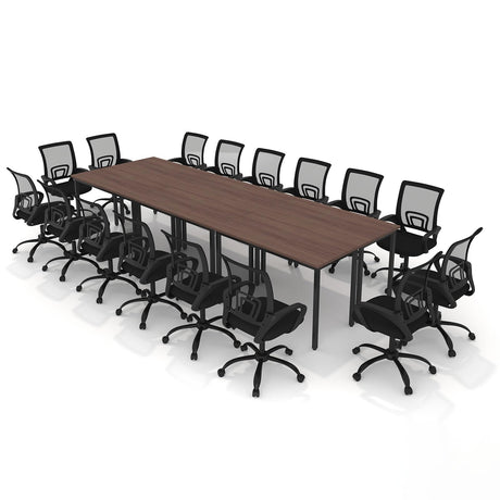 Bonzy Home Conference Table Chairs Set 14FT, 165"x47.2"x29.5" Tables & 16pcs Chairs Set for Conference Room Meeting Room Office, Walnut Bonzy Home