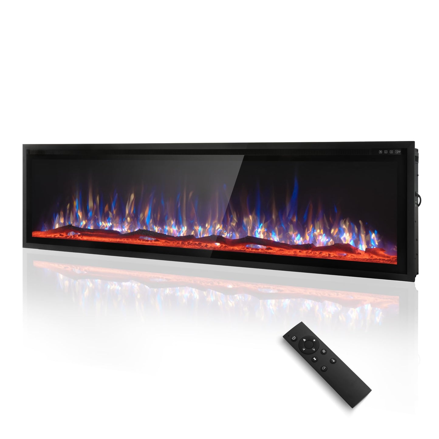 PHI VILLA 72" Electric Fireplace Wall Mounted, Recessed Wall Fireplace Electric with Crystal, Fake Charcoal & Firewood Bed for Indoor, Remote Control, 750W/1500W, Timer, Ultra-Narrow Bezel