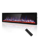 PHI VILLA 72" Electric Fireplace Wall Mounted, Recessed Wall Fireplace Electric with Crystal, Fake Charcoal & Firewood Bed for Indoor, Remote Control, 750W/1500W, Timer, Ultra-Narrow Bezel PHI VILLA