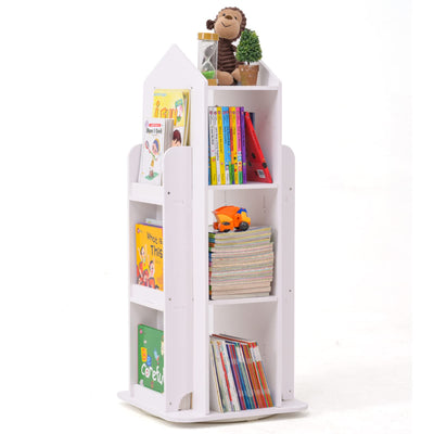 LEATOVOP 360° Rotating Bookshelf – Multi-Functional White Bookcase Storage Rack for Kids & Adults