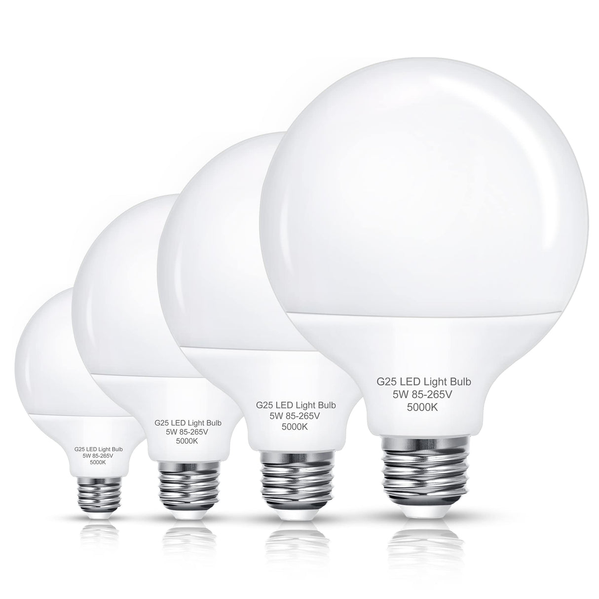 Vanity Light Bulbs, 6W LED Globe Light Bulbs (60W Equivalent), Daylight 5000K Round Light Bulbs for Vanity Makeup Mirror, G25 Bathroom Light Bulbs, 85-265V CRI85+, Non-dimmable, E26 Base 500LM, 4 Pack EvaStary