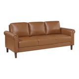 Lexicon 79" W Sofa Couch, Faux Leather Upholstered Couch, Sofa with Rolled Armrest for Bedroom/Office/Waiting Room, 3 Seater, Brown Lexicon