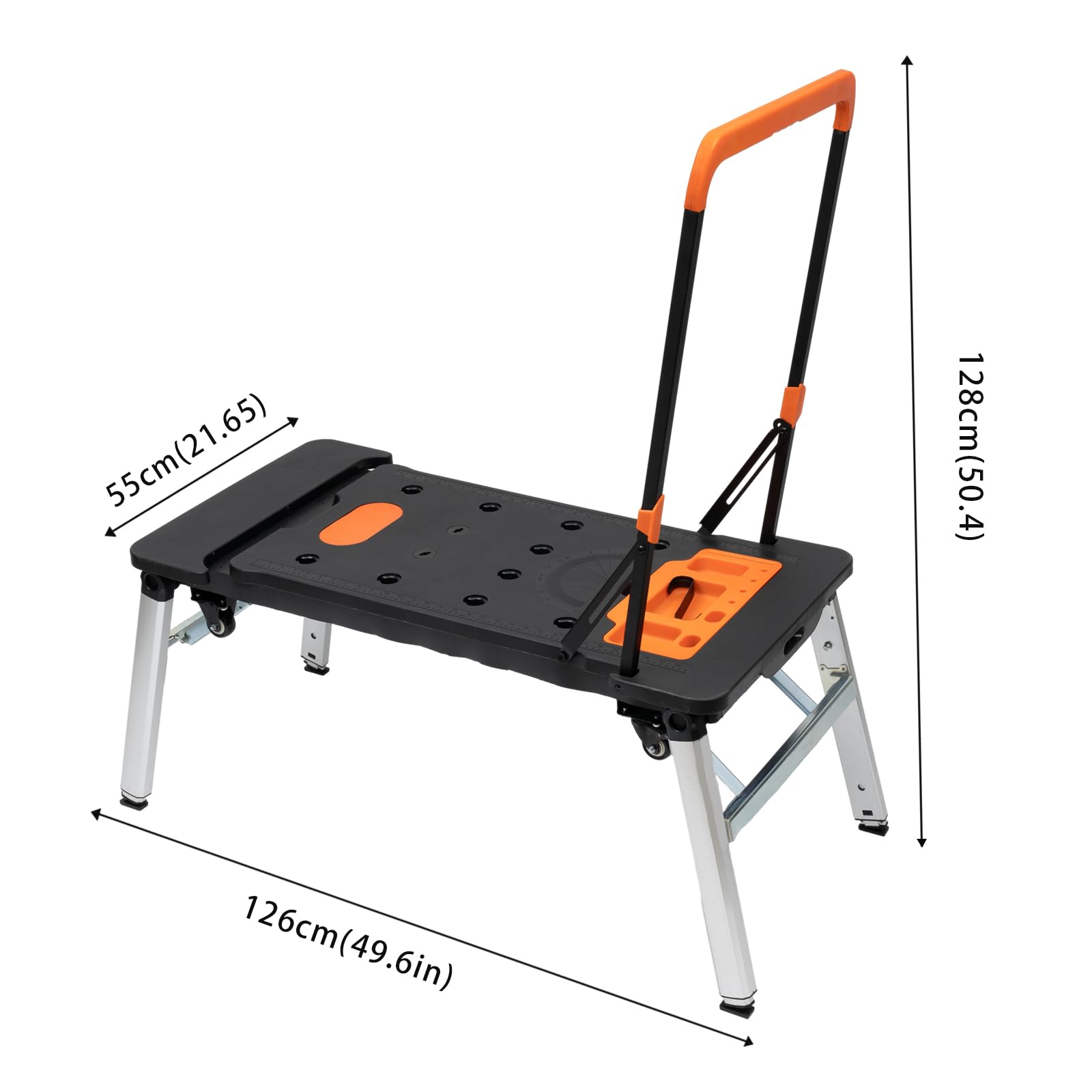 7-in-1 Multipurpose Workbench, Folding Portable Work Table, Adjustable Load 550lbs 150/250 kg Multifunctional device roller board workbench work platform workbench handcart with 4 Wheels, Bla - WoodArtSupply