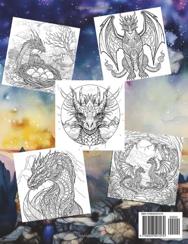 Mystical Dragons Coloring Book: Beautiful Detailed Coloring Pages for Adults, Teens, and Kids WoodArtSupply