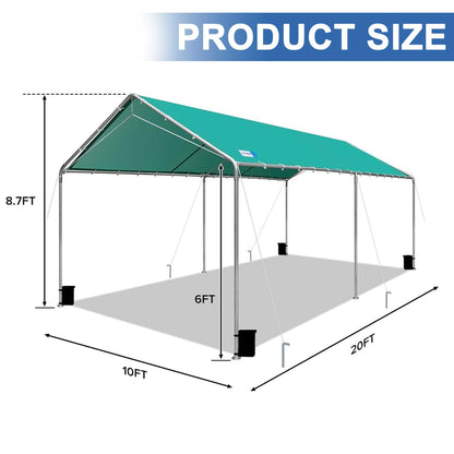 Carport Canopy 10'x20' Heavy Duty Carport, Waterproof & UV Protected Garage Top Tarp Shelter Cover with Reinforced Steel Cables, Outdoor Portable Garage for Car, Boat Tent, Green - WoodArtSupply