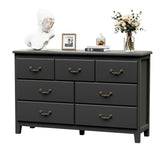 HOUROM Black Dresser for Bedroom, Modern Style 7 Drawer Double Dresser with Vintage Gold Antique Handles, Dresser and Chest of Drawers, Hallway 7 Drawer Dresser, Antique Black HOUROM